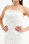 Women's White Slim Fit Strapless Stone Long Evening Dress - 4