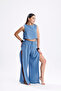 Maria Muslin Fabric Crop Side Tie Detailed Slit Trousers Double Set - 2