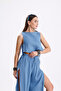 Maria Muslin Fabric Crop Side Tie Detailed Slit Trousers Double Set - 3