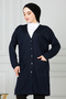 Women's Mother Thin Combed Cotton Long Seasonal Navy Blue Jacket Cardigan - 3
