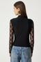 Black Sandy Blouse - Lace Sleeves and Shirred Lff0006 - 6