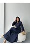 Women's Gold Buttoned Skirt Suit Navy Blue - 4