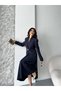 Women's Gold Buttoned Skirt Suit Navy Blue - 2