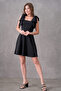 Atlas Fabric Strapless Neckline Lacing Strap Detail Flared Cutout Short Black Evening Dress 2030 - 8