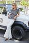 Women's Collared Off-Shoulder Short Sleeve Satin Lycra-Free Stylish Fabric Shirt-Beige Zebra - 4