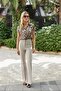 Women's Collared Off-Shoulder Short Sleeve Stylish Shirt-Beige Leopard - 4