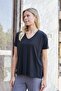 Women's Silky Modal Combed Stretch Fabric V Neck Off Shoulder Short Sleeve T-Shirt Blouse-Black - 5
