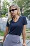 Women's Silky Modal Combed Cotton Stretchy Fabric V-Neck Off-Shoulder Short Sleeve T-Shirt Blouse-Navy Blue - 2