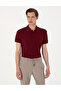 Burgundy Slim Fit 100% Cotton Buttoned Polo Collar Basic T-Shirt 50306448-Vr014