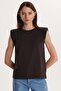 Women's Relax Fit Comfortable Cut Zero Sleeve Crew Neck Brown T-Shirt Blouse - 4
