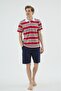 Red/Gray Color Block Polo Neck Shorts Pajama Set - 3