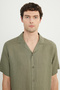 Men's Khaki Linen Comfort Fit Relaxed Cut Hawaiian Collar Shirt - 6