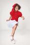 Girl's Balloon Sleeve Overhead Stone Embroidery Asymmetrical Cut Red Shirt with Floral Motif Skirt Suit - 6