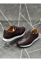 Brown Genuine Leather Elastic Casual Sports Shoes - 3