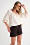 4707 Women's Gathered Collar Sleeve Elastic Loose Muslin Blouse Natural - 3