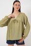 Women's Front Lace-Up Long Sleeve Blouse 946 - Çağla - 3