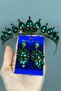 Neri Model Wedding Henna Costume Crown and Shuttle Drop Earrings Set Green - 2