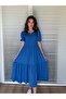 Women's Short Sleeve Open Collar Folded Twist Balloon Dress - 4