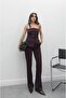 Plum Coated Button Strapless Trousers Suit - 2