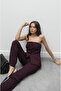 Plum Coated Button Strapless Trousers Suit - 5