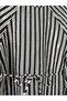 Balloon Sleeve Waist-Tied Lined Striped Tunic - Black - 4
