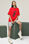 Lip Printed Women's Crew Neck Cotton Oversize Short Sleeve T-Shirt - 2