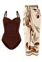 French-Inspired Shaping Draped Swimwear Pareo 2-Piece Set, Adjustable Strap, Stylish and Slimming Effect