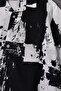 Men's Black Brush Pattern Linen Fabric Oversize Short Sleeve Shirt - 3