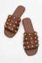 Women's Faux Leather Troc Detailed Slippers 6321 Taba - 5