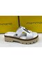D25Yt-1655 Women's Genuine Leather Heeled Slippers White