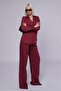 Burgundy Long Sleeve Striped Shirt Pants Double Suit Mg2329 - 2