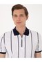 Navy Blue Stripe Detailed Slim Fit 100% Cotton Zippered Polo Collar T-Shirt 50307519-Vr033 - 2
