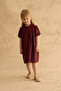 Ribbed Detail Voile Dress Burgundy - 3
