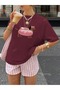 Women's Burgundy Hot Dog Printed Oversize T-Shirt