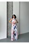Women's Floral Print Halter Neck Chiffon Long Dress - 2