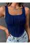 Navy Blue Summer Braided Stretchy Slim Fit Square Neck Crop - 3