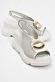 Women's Genuine Leather Wedge Heeled Sandals 6315 White - 4