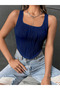 Navy Blue Summer Braided Stretchy Slim Fit Square Neck Crop