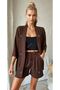 Women's Brown Kimono Shirt Shorts Top and Bottom Set