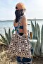Women's Sun Jacquard Patterned Knitwear Hand&Shoulder Beach Bag Vanilla-Brown Chax815