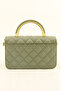 Women's Khaki Quilted Box Double Strap Cross Evening Dress Hand Bag - 4
