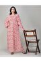 Ladies Colourful Printed Jalabiya – Red Full-Sleeve with Embroidery Detailing on Neck - 2
