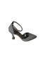 Yazkiş Women Satin Skin Silver Black Ankle Strap 9cm Candlestick Heel Pointed Toe Evening Dress Shoes - 2