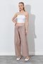Women's Mink Casual Cut Pants with Elastic Waist and Hidden Pocket Detail