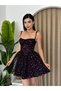 Black Strap Mini Dress with Rose Details - 8