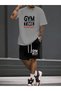 Men's 2 Piece Gym Time Printed Casual Sportswear Set, Round Neck Short Sleeve T-Shirt and