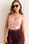 Women's Powder Halter Neckline Front Lined Textured Crop Blouse Blz-19003012 - 2