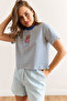 Women's Navy Blue Striped Teddy Bear Printed Cotton T-Shirt Tsh-19000924 - 6
