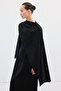 Lyocell Black Linen Dress with Cape Detail - 2