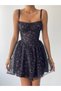 Black Strap Mini Dress with Rose Details
